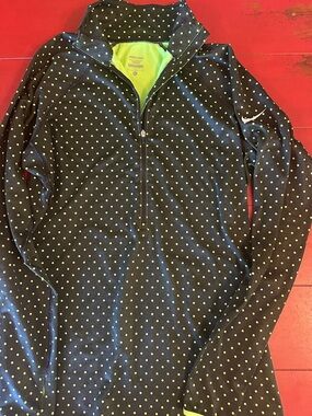 Nike pro Black Half-Zip Pullover with Lime Green Polka Dots size large